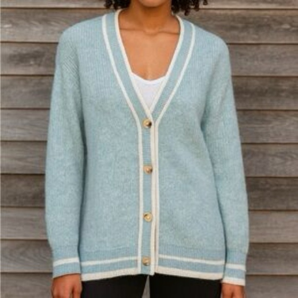 A New Day light blue and white button cardigan